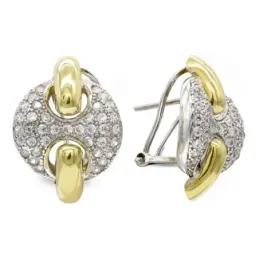 Pendientes oro bicolor 18k mujer redondos circonitas combinados calad