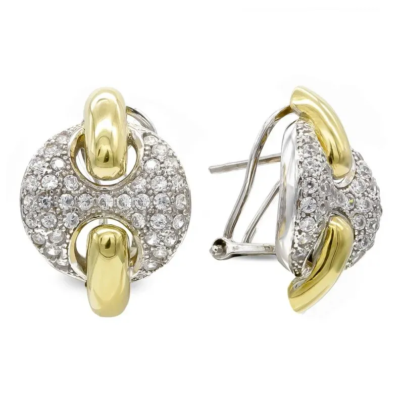Pendientes oro bicolor 18k mujer redondos circonitas combinados calad