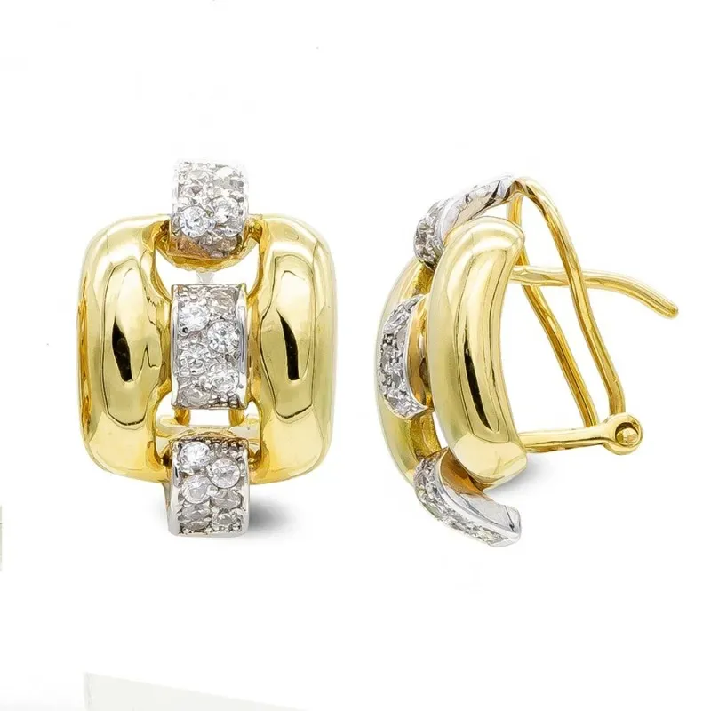 Pendientes oro bicolor 18k mujer cuadrados combinados rectángulos cir