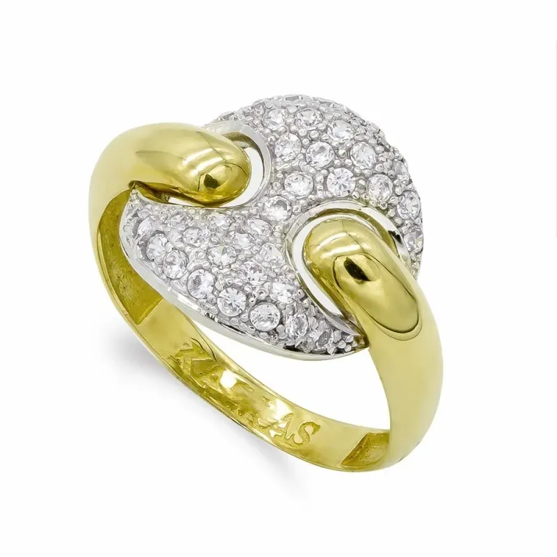 Sortija oro bicolor 18k mujer cabeza redonda circonitas combinada lis