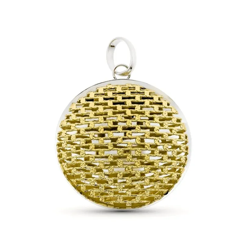 Colgante oro bicolor 18k mujer 30 mm. redondo calado