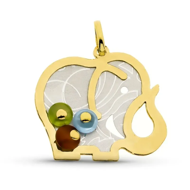 Colgante oro bicolor 18k mujer 37 mm. forma elefante detalles combina