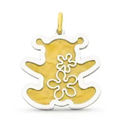 Colgante oro bicolor 18k mujer forma oso mate brillo liso combinado f