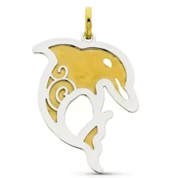 Colgante oro bicolor 18k mujer 45 mm. delfín detalles
