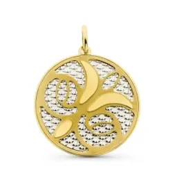 Colgante oro bicolor 18k mujer 32 mm. redondo mate brillo combinado d