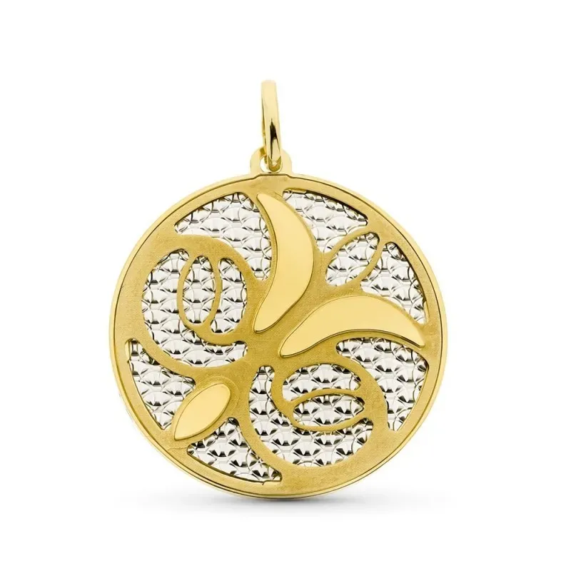 Colgante oro bicolor 18k mujer 32 mm. redondo mate brillo combinado d