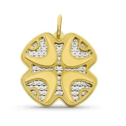 Colgante oro bicolor 18k mujer 31 mm. trébol detalles