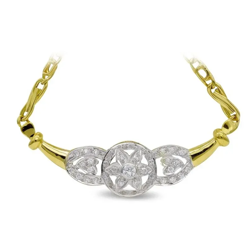 Gargantilla oro bicolor 18k mujer forma flor centro cironitas