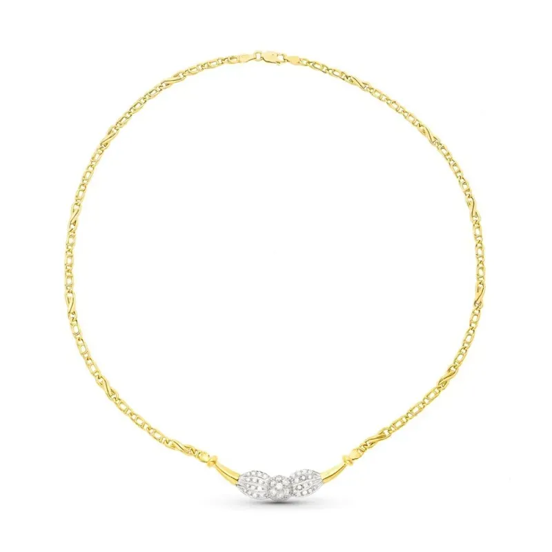 Gargantilla oro bicolor 18k mujer detalle central circonitas círculo