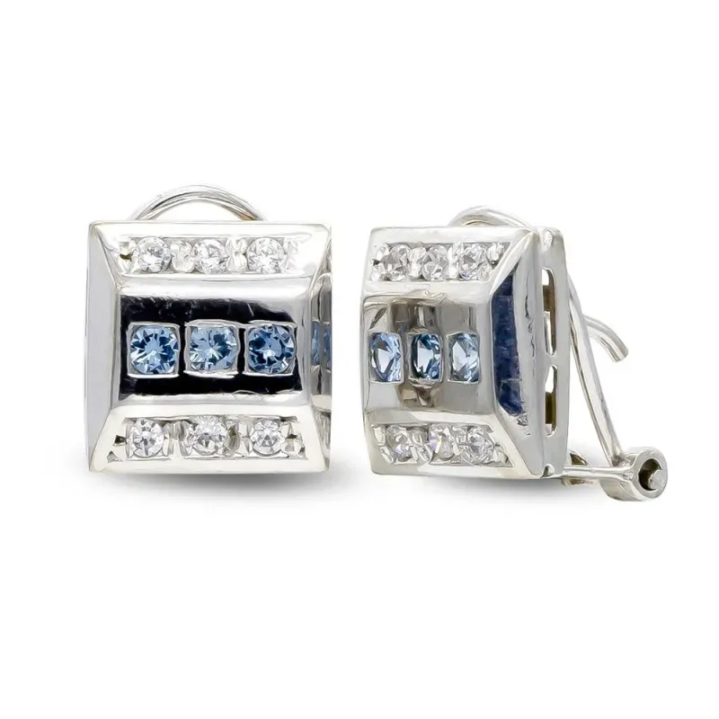 Pendientes oro blanco 18k mujer cuadrados circonitas centro combinada