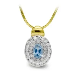 Gargantilla oro bicolor 18k mujer colgante aguamarina centro combinad