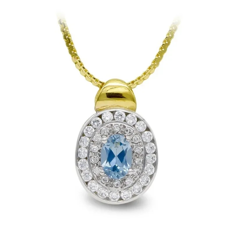Gargantilla oro bicolor 18k mujer colgante aguamarina centro combinad