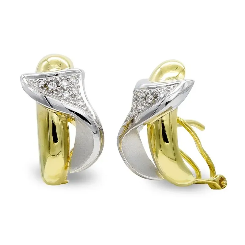 Pendientes oro bicolor 18k formas variadas lisas combinadas circonita