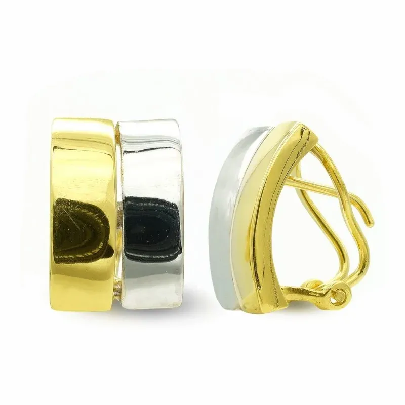 Pendientes oro bicolor18k mujer dos bandas verticales omega