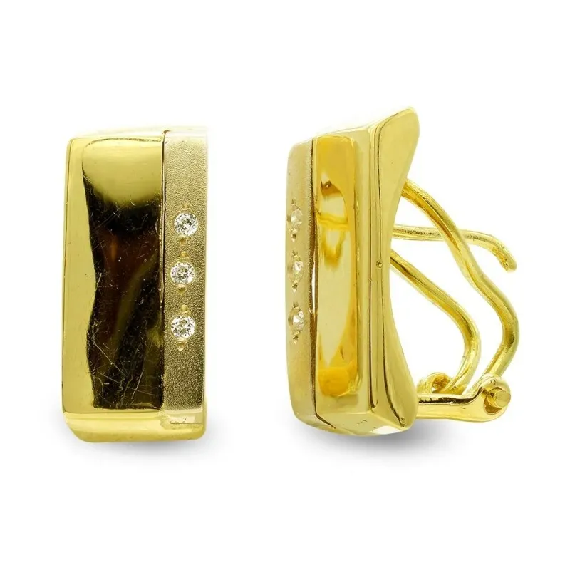 Pendientes oro 18k mujer 17 mm. lisos detalles circonitas omega
