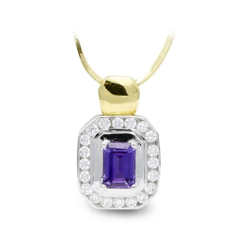 Gargantilla oro bicolor 18k mujer piedra amatista centro 7 x 5 mm. co