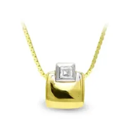 Gargantilla oro bicolor 18k mujer colgante cuadrado liso combinado ci