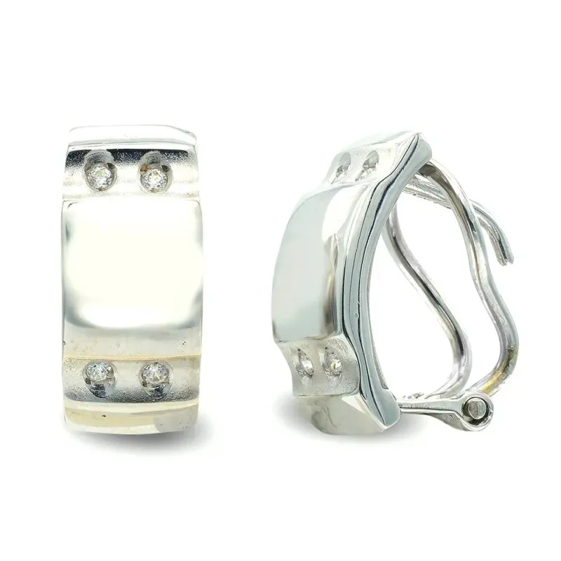 Pendientes oro blanco 18k mujer 15 mm. circonitas combinadas lisa ome