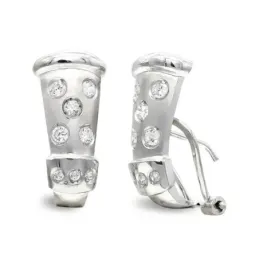 Pendientes oro blanco 18k mujer circonitas combinadas lisa vertical o
