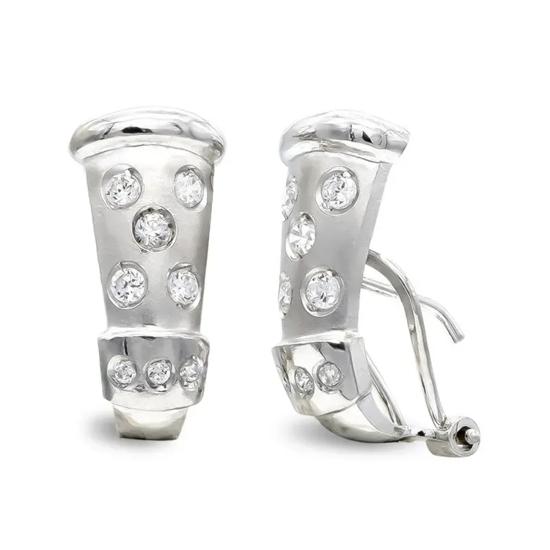 Pendientes oro blanco 18k mujer circonitas combinadas lisa vertical o