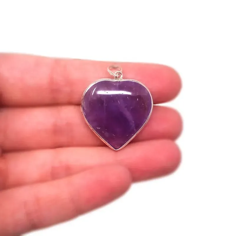 Colgante plata Ley 925m unisex 27 mm. piedra amatista natural forma c