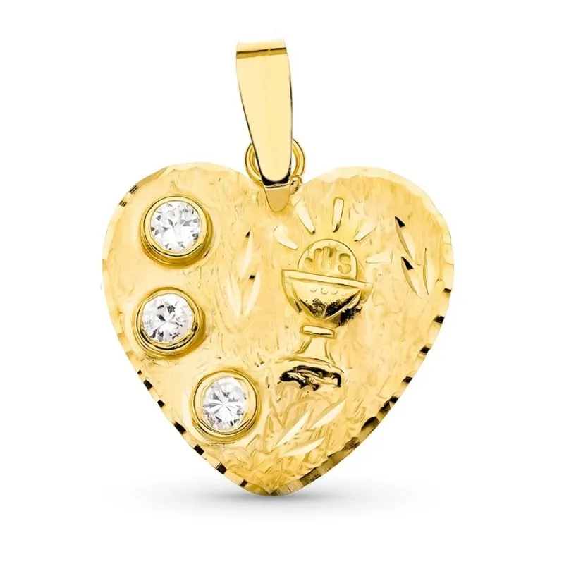 Colgante oro 18k niña 23 mm. Primera Comunión Cáliz combinado circoni