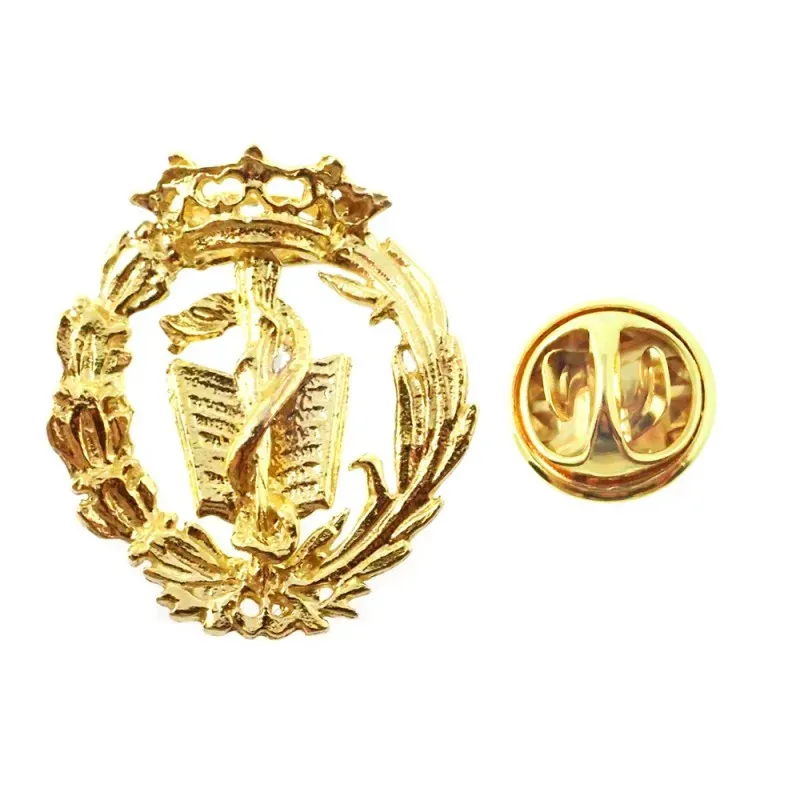 Insignia profesional Medicina escudo oro 18k 19 mm. pin cierre traser