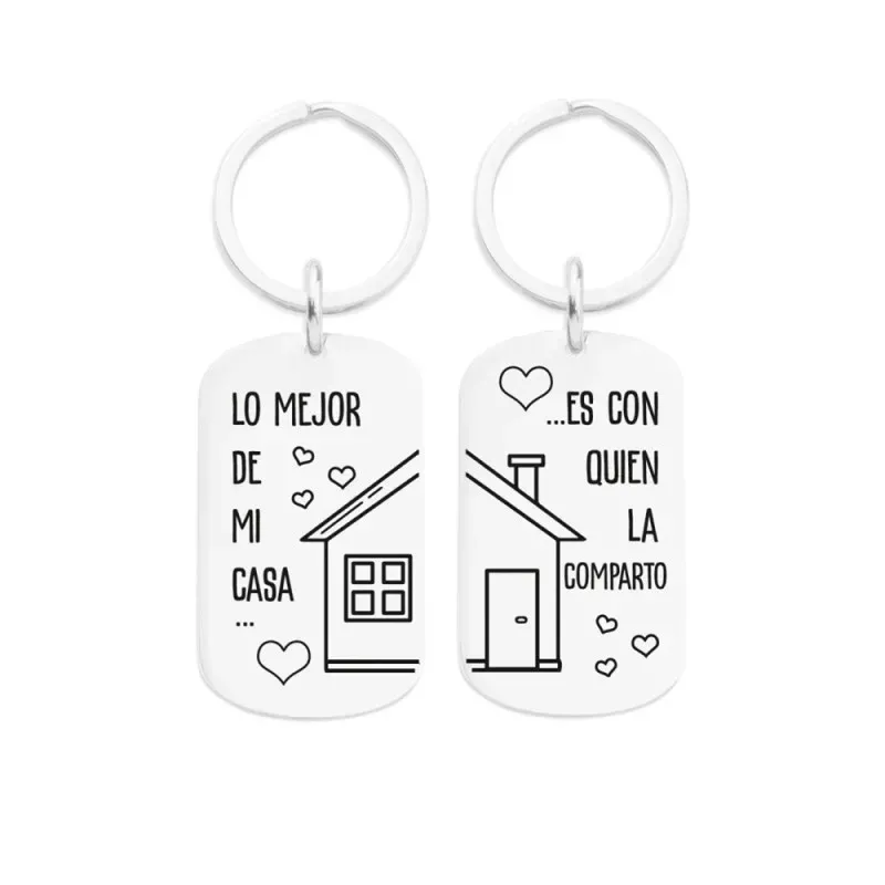 Dos Llaveros Acero Inoxidable enamorados 8 cm. mensaje láser LO MEJOR