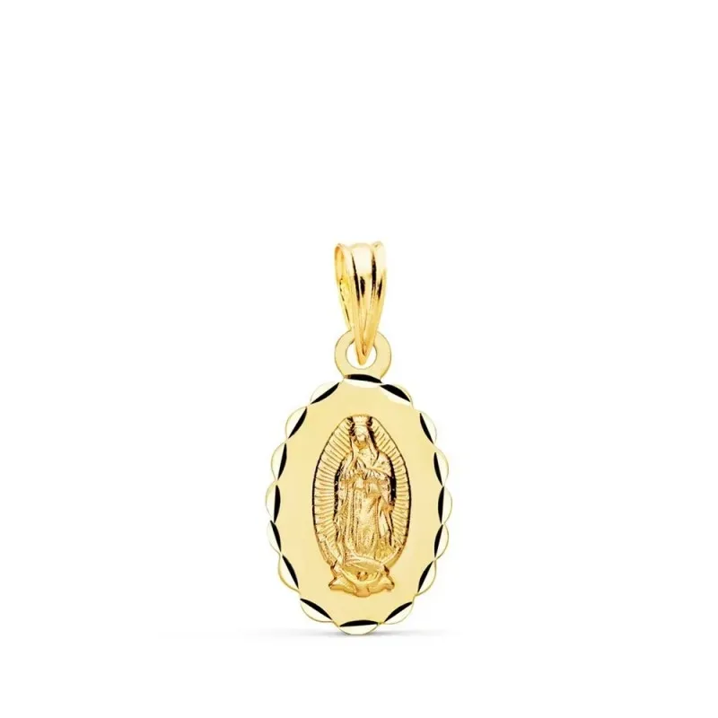 Virgen de Guadalupe Medalla Oro 9k unisex 16 mm. ovalada tallada
