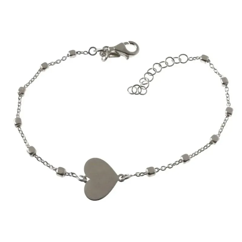 Pulsera Plata Ley 925m mujer 17 cm. cadena combinada cuadros detalle