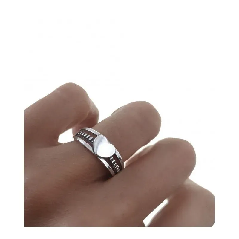 Sortija Plata Ley 925m mujer oxidada tres hilos corazón liso centro c