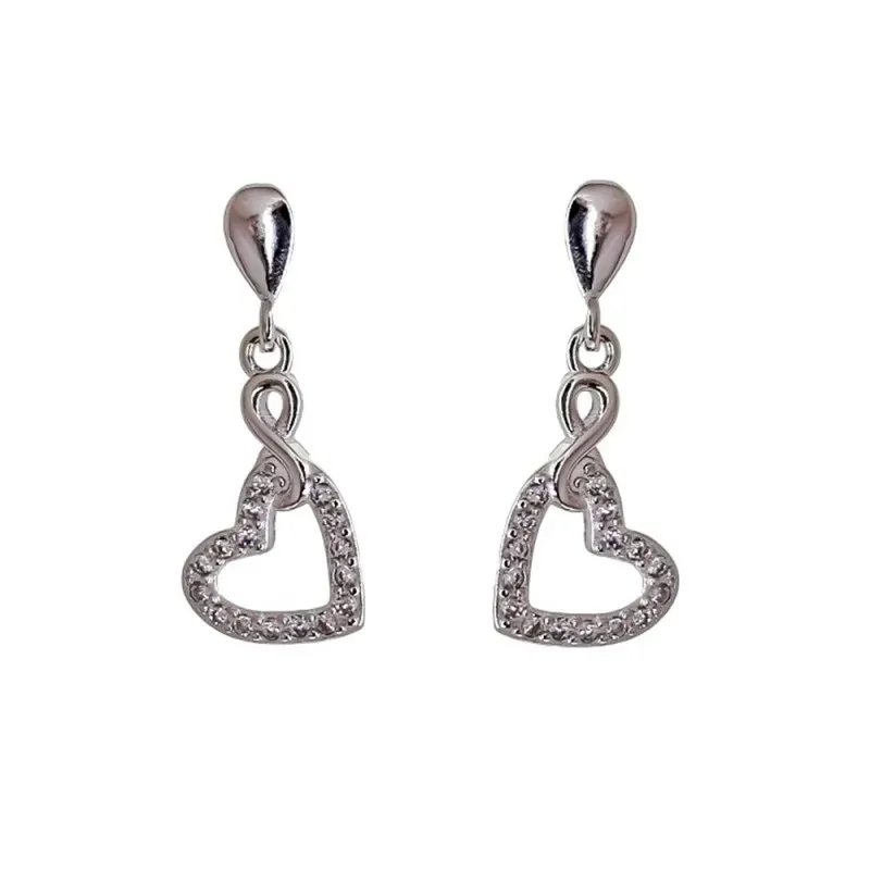 Pendientes Plata Ley 925m mujer 22 mm. corazón circonitas calado comb