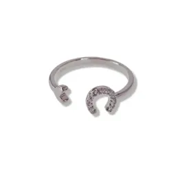 Sortija Plata Ley 925m mujer abierta herradura circonitas 7 mm. coraz