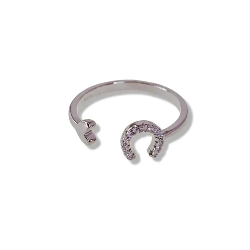 Sortija Plata Ley 925m mujer abierta herradura circonitas 7 mm. coraz