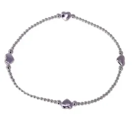 Pulsera Plata Ley 925m mujer elástica bolas lisas 2 mm. corazones 6 m