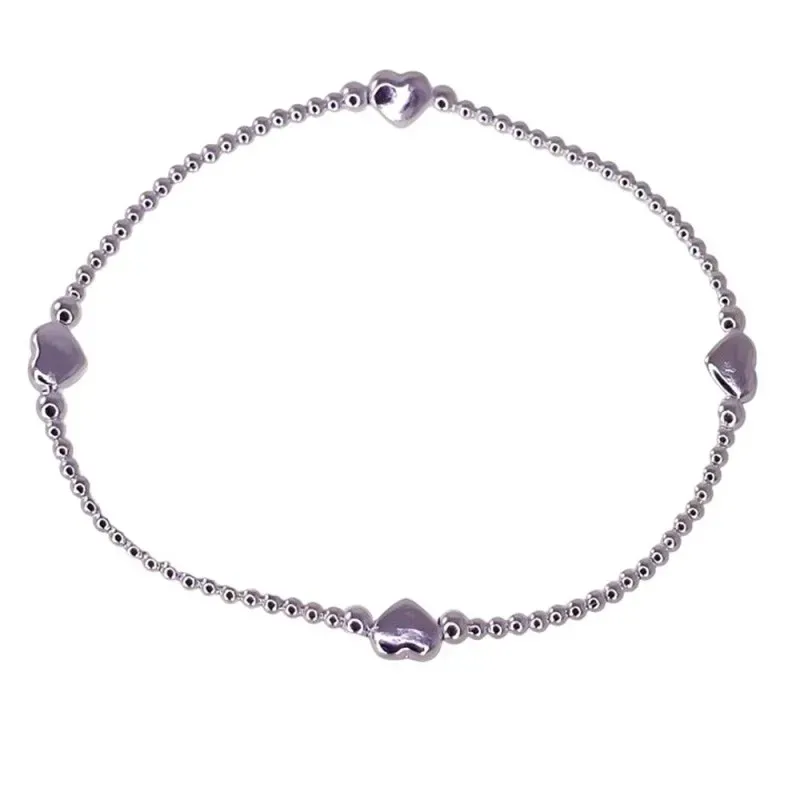 Pulsera Plata Ley 925m mujer elástica bolas lisas 2 mm. corazones 6 m