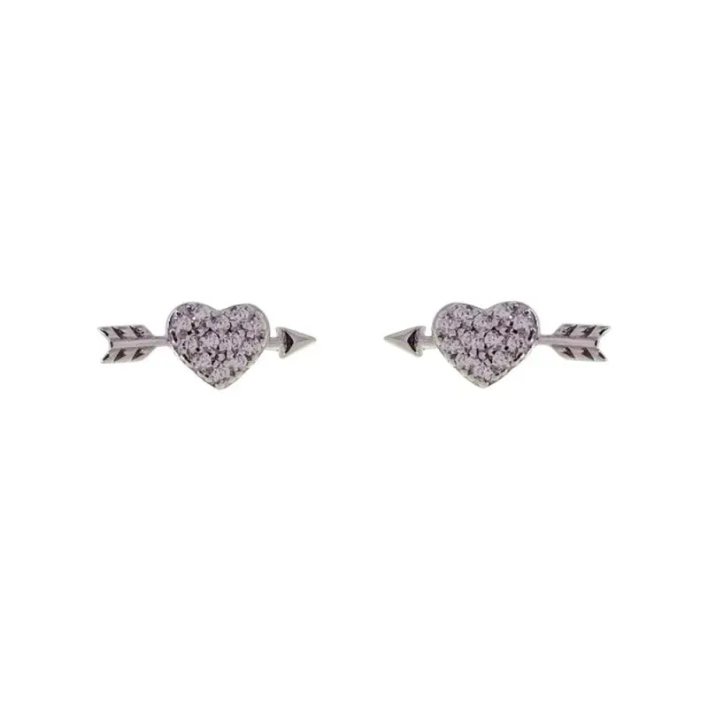 Pendientes Plata Ley 925m mujer corazón flecha 9 mm. circonitas micro