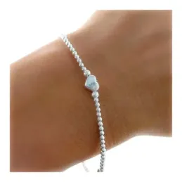 Pulsera Plata Ley 925m mujer elástica bolas lisas 2 mm. corazones 6 m