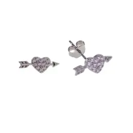 Pendientes Plata Ley 925m mujer corazón flecha 9 mm. circonitas micro