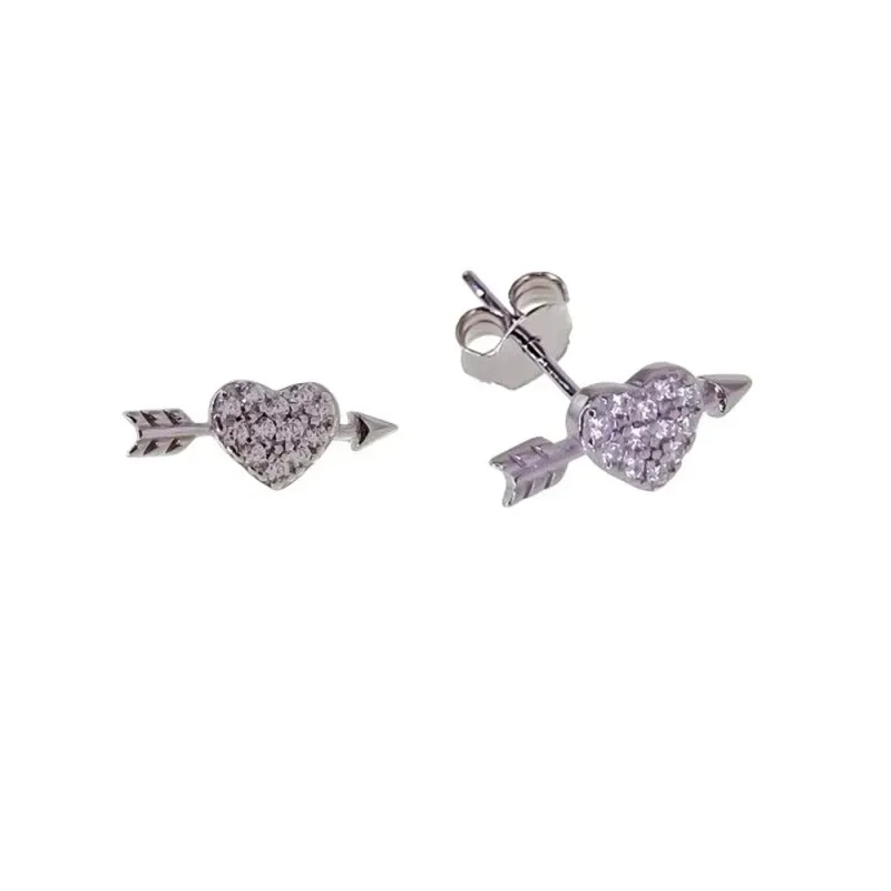 Pendientes Plata Ley 925m mujer corazón flecha 9 mm. circonitas micro