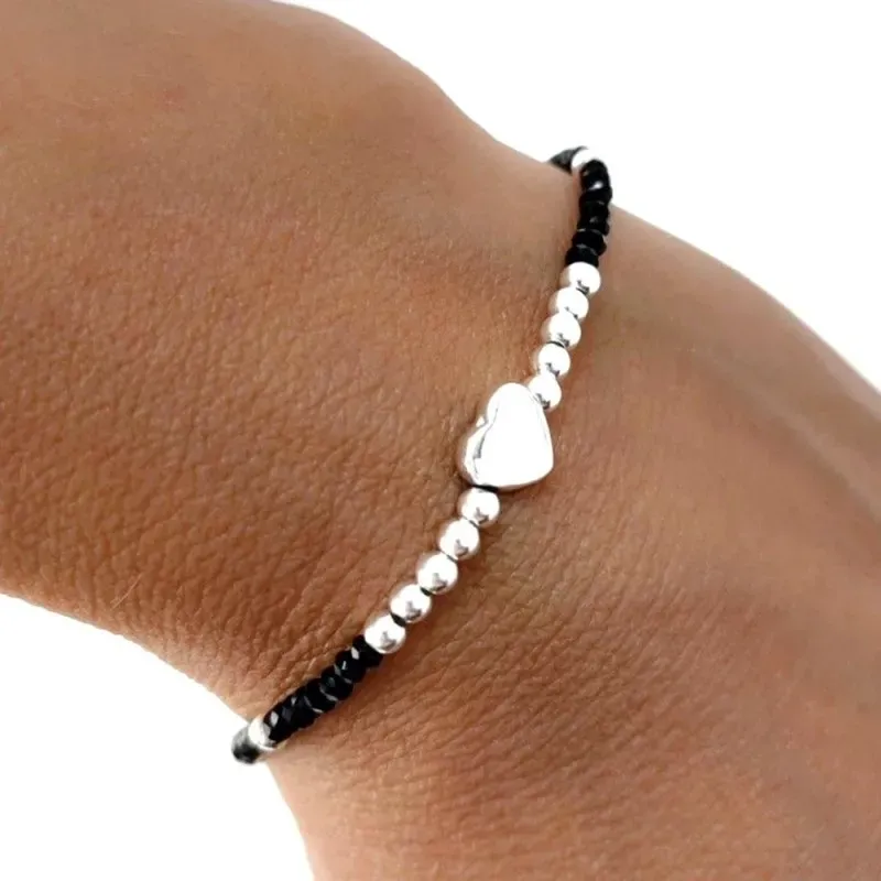 Pulsera Plata Ley 925m mujer 17.5 cm. piedras color negro combinadas