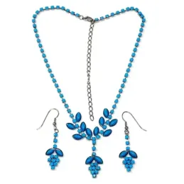 Juego metal rodiado pendientes gargantilla piedras hojas [AB9068]