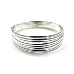 Pulsera aro plata Ley 925m semanario liso 7 aros 70mm. ancho 3mm. [AC1650]