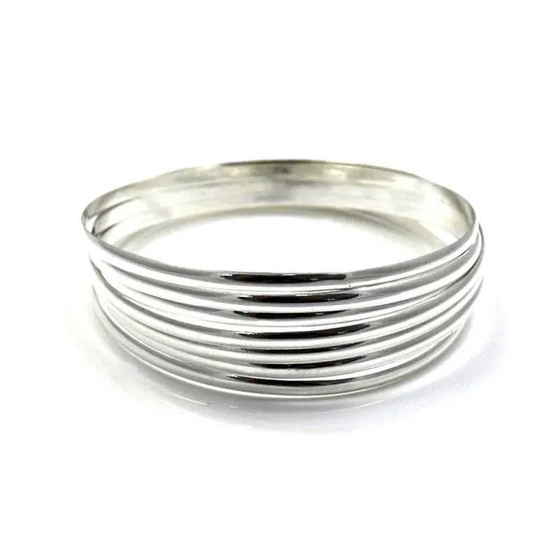 Pulsera aro plata Ley 925m semanario liso 7 aros 70mm. ancho 3mm. [AC1650]