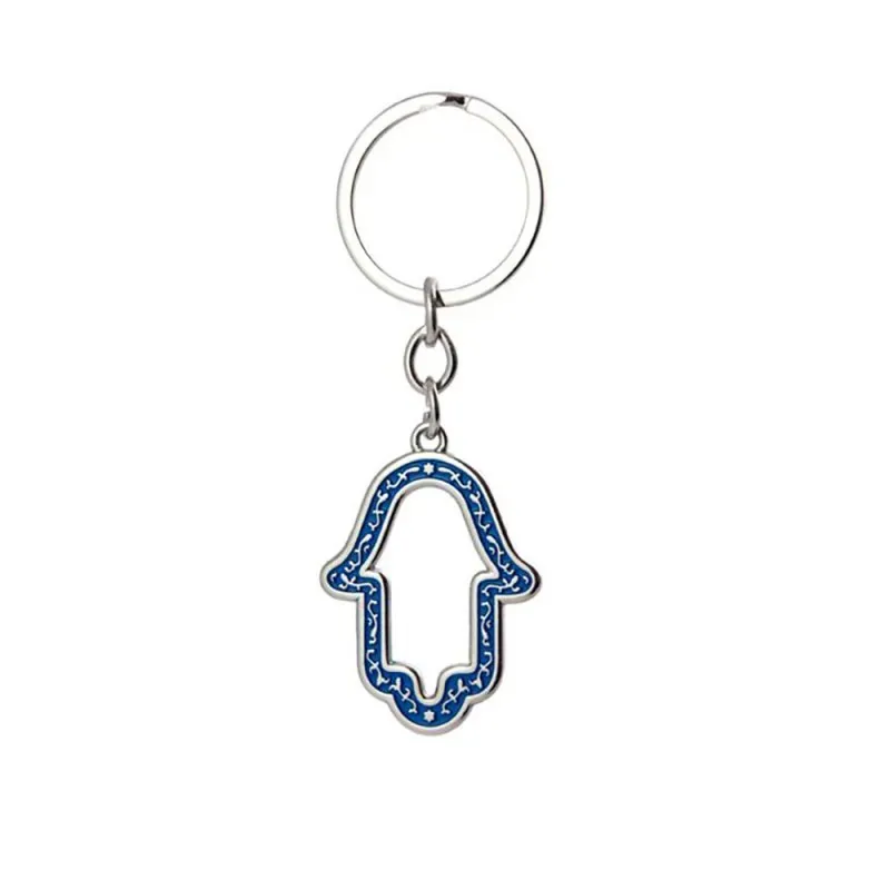 Mano de Fátima Llavero metálico de 10 cm. calado color azul ancho de