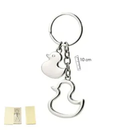 Llavero metálico forma pato 10 cm. doble calado combinado liso