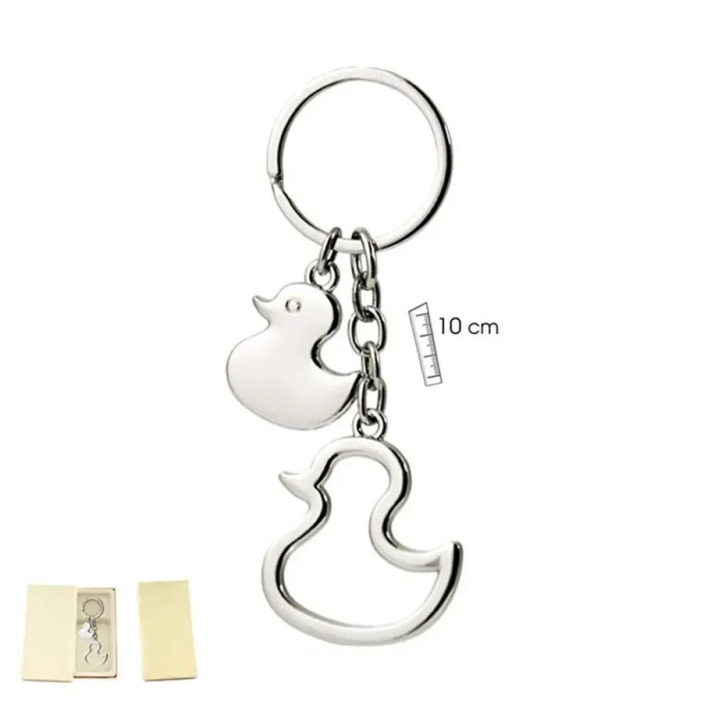 Llavero metálico forma pato 10 cm. doble calado combinado liso