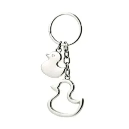 Llavero metálico forma pato 10 cm. doble calado combinado liso