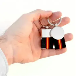 Llavero Acero Inoxidable bandera España trenzado negro lateral 8 cm.