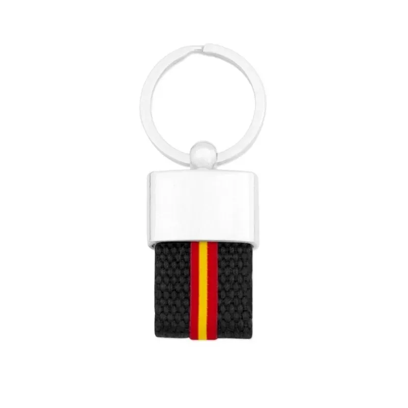 Llavero Acero Inoxidable bandera España trenzado negro lateral 8 cm.